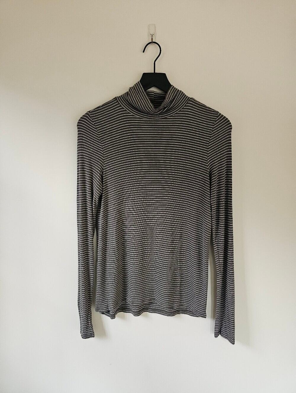 American Eagle Soft & Sexy Striped Long Sleeve Turtleneck Top - Sage & White